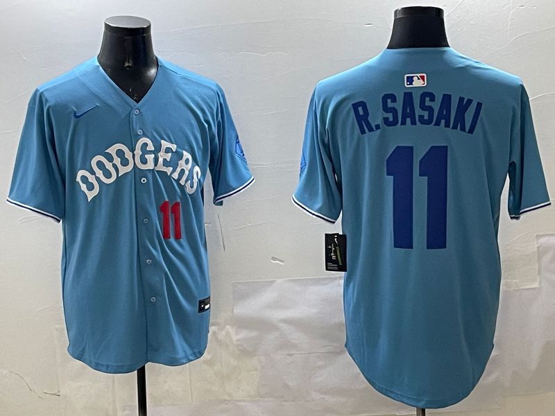 Men Los Angeles Dodgers #11 R.Sasaki Light Blue Joint Name 2025 Nike MLB Jersey style 18->los angeles dodgers->MLB Jersey
